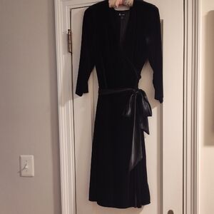 AB Studio Classic Black Velvet Wrap Dress With Satin Sash